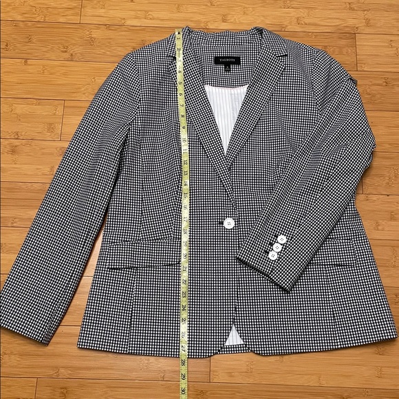 Talbots Tailored Gingham Blazer Size 16 Black White One Button Notched Pockets - Picture 15 of 17